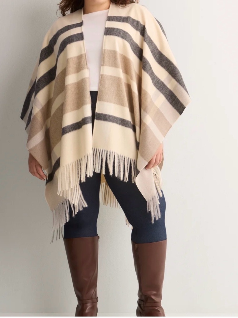 Dark brown women Ribbed Fringe cape / Wrap